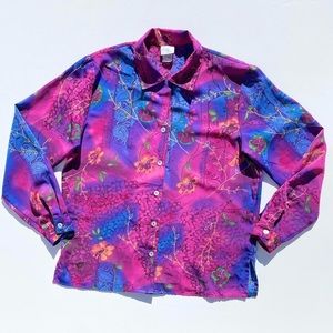 80s Vintage Ship n' Shore Colorful Long Sleeve Blouse Women's Small Spring Top